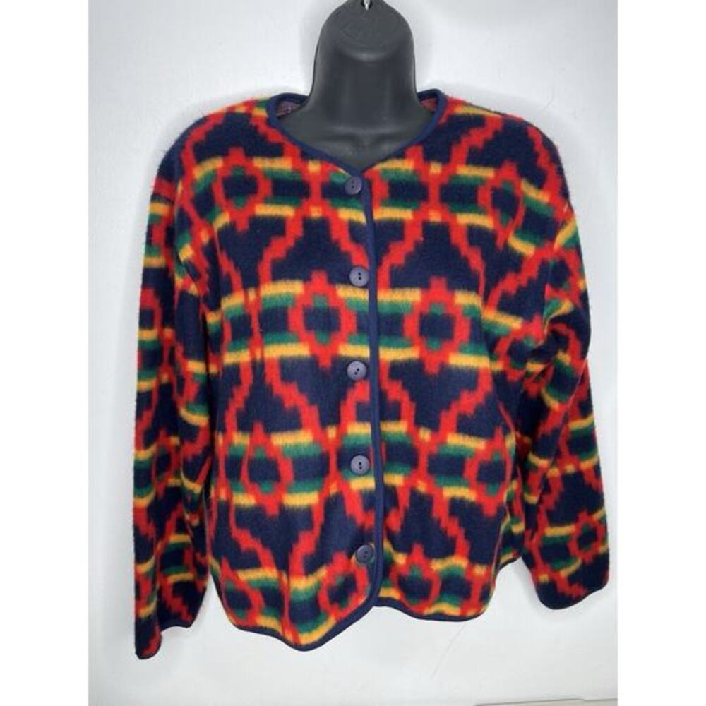 Vintage David Wayne Red Fleece Sweater Button Women’s Size Medium
